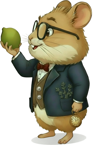 Simon the RhymeHamster mascot, holding a lime